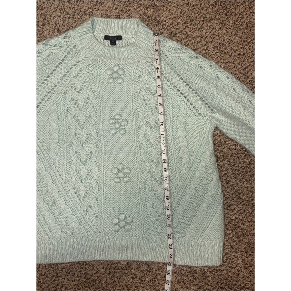 J.Crew Cable-Knit Pointelle Sweater with Popcorn Flowers Alpaca Blend Mint M - Picture 5 of 6